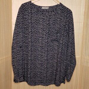 Dalia Women's Blue Geometric Print Long  Sleeve Roll Tab Blouse XL